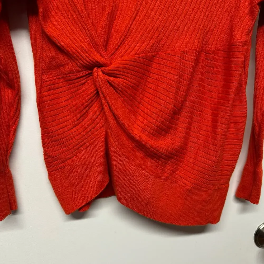 Something Navy Red Orange Side Knot Crew Neck Sweater Pullover Size XS Viscose